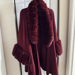 Surell Burgundy Faux Fur Trim Sweater